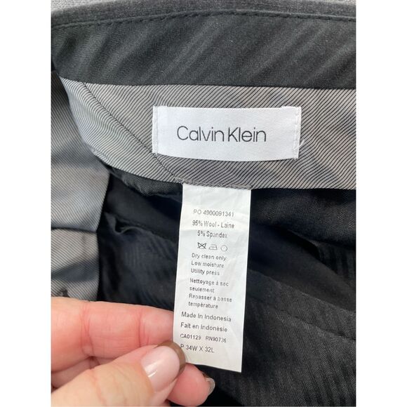 Calvin Klein Wool Blend Dress Pants Mens 34x27 Gray Classic Slim Fit Career - Picture 6 of 8